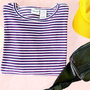 SOLD • 90’s Essentials Vintage Multicolor Stripe Tee 2XL